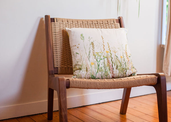 Linen-Cotton Cushion featuring a meadow inspired by artwork by Ruth Osborne Art