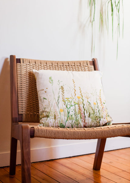 Linen-Cotton Cushion featuring a meadow inspired by artwork by Ruth Osborne Art